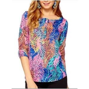 Lily Pulitzer Top Womens Small Colorful Electric Feel Henley Shirt Blouse S